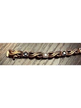 Vintage Sterling 925 Tennis Bracelet Blue Clear Stones Infinity 7.5" Gold Plate